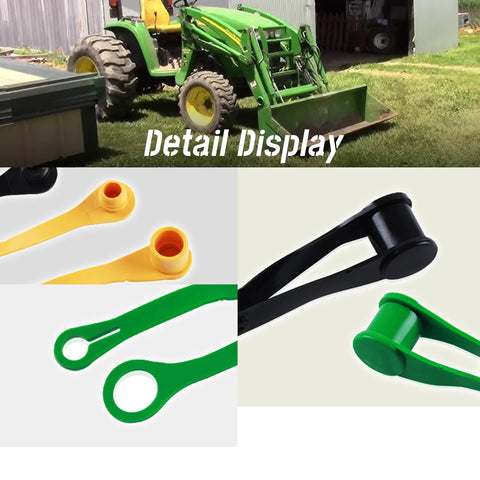 Eight-piece hydraulic fitting protective cover set in yellow, green and black for John Deere port plugs and caps