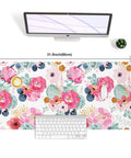 Large Pink Floral Desk Pad For Computer And Gaming Setup 31.5 Inch By 15.7 Inch Waterproof PU Leather Extended Mouse Mat