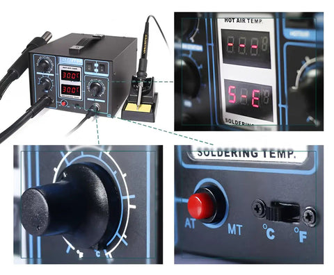 Pro Grade Desoldering Air Pump and Hot Air Rework Station with Digital Display for Soldering Iron Repair PCB Chip Rework T12 TN style
