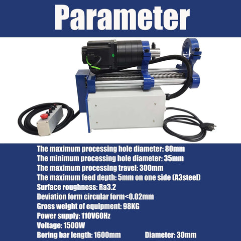HQHAOTWU portable line boring machine with 1600mm boring bar and 110V servo motor for on-site hole drilling 35–80mm