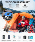 Ultra Light 25W Solar Panel Charger With USB A And USB C Ports in use during camping, showing wide compatibility with devices.