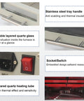 Close-up of Efficient 110V 800W Infrared Reflow Oven with double layered quartz glass and stainless steel handle.