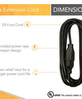 Light Duty Indoor Extension Cord 25 Feet 16 Gauge 3 Conductor SJTW Rated Power Cable coiled with strain relief neck