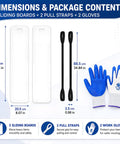 Heavy Duty Furniture Sliders For Moving Appliances Includes Reinforced Pull Straps And Protective Work Gloves, showing dimensions and contents.