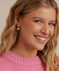 Gold Double Ball Drop Earrings For Women Round Ball Bead Dangle Studs Trendy Jewelry Must Have Hypoallergenic Lightweight Everyday Wear Gift Idea Classic Yet Modern Gold Tone Accessories on woman
