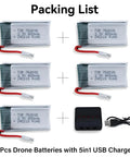 3.7V 400mAh LiPo Drone Battery Pack With 5-In-1 USB Charger For 5-Pack For Syma including five batteries and USB charger.