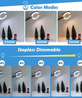 5X Real Glass Floor Magnifier With Light And Stand showing 3 LED color modes and dimmable settings, images with trees for scale.