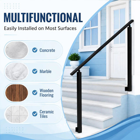 Adjustable Outdoor Stair Handrail Built Tough With Heavy Duty Galvanized Steel For Secure Porch And Deck Use Featuring Smooth Angle Alignment And No Sweat Side Mount Installation on various surfaces.
