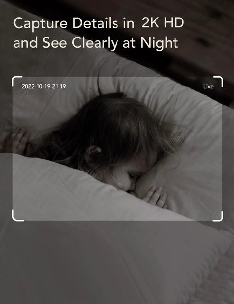 Child sleeping captured with 2K Baby Monitor With AI Motion Tracking Two Way Audio WiFi Indoor Camera in night vision mode.