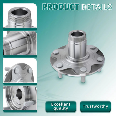 Two Front Wheel Hub Bearing Kits That Fit Toyota Tundra 2000 To 2006, Tacoma 1999 To 2004 2.7L, Sequoia 2001 To 2007 4.7L, And 4Runner 1996 To 2001 2WD With Lock Nut And Seal, shown close-up detail of metal hub construction
