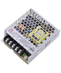 Hella Reliable Single Output 50W 24V Heavy Duty Space Saving Compact Switching Power Supply With Universal Input Range for Industrial Automation, showing the metal case and wiring terminals.