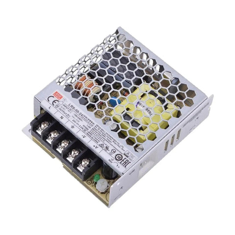 Hella Reliable Single Output 50W 24V Heavy Duty Space Saving Compact Switching Power Supply With Universal Input Range for Industrial Automation, showing the metal case and wiring terminals.