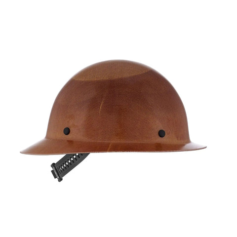 Side view of Skullgard Full-Brim Hard Hat With Staz-On Pinlock Suspension Non-Slotted Cap Made Of Phenolic Resin Natural Tan