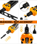 Rivet Nut Tool Kit 16 Inch Heavy Duty Pro Grade Auto Release Nutsert Tool With 12 Mandrels Metric And SAE illustrated mandrel replacement instructions