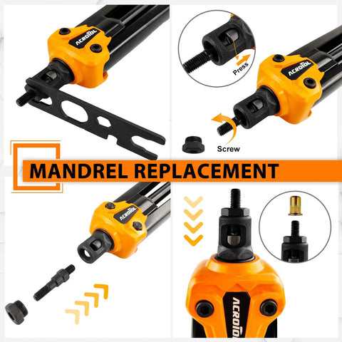 Rivet Nut Tool Kit 16 Inch Heavy Duty Pro Grade Auto Release Nutsert Tool With 12 Mandrels Metric And SAE illustrated mandrel replacement instructions