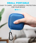Person holding small blue hard drive carrying case for Crucial X10 X10 Pro X9 X9 Pro portable SSD EVA shockproof water resistant storage gear bag