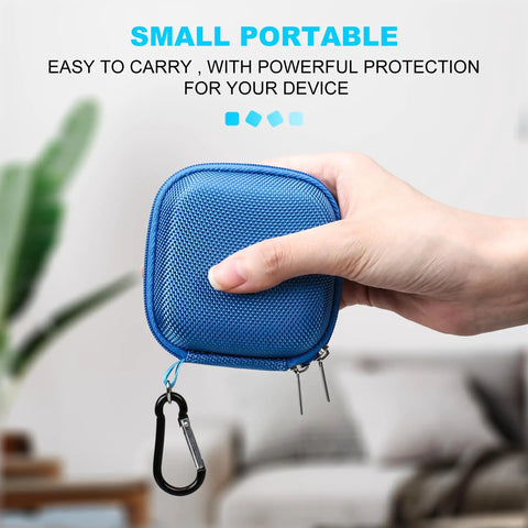 Person holding small blue hard drive carrying case for Crucial X10 X10 Pro X9 X9 Pro portable SSD EVA shockproof water resistant storage gear bag