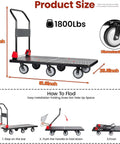 Heavy Duty Folding Platform Cart With Silent TPR Wheels, Straight Up Heavy Dolly For Moving And Garage Hauling, Hella Smooth Handcart Built For Daily Warehouse Grinds, 1800 lbs capacity.