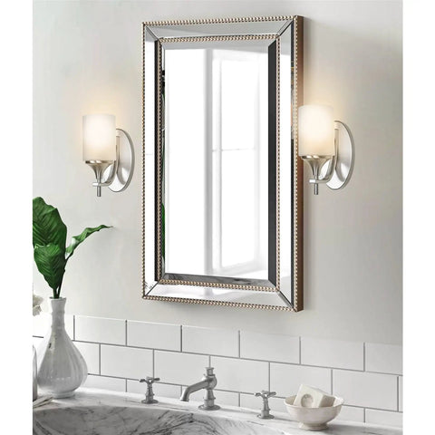 Dope Frosted Glass Pendant Shades Set Of 3 For Bathroom Vanity And Chandelier Upgrade, Modern Cylinder Design, 5 By 4 Inches, Fits Medium Base Sockets, shown in a bathroom setting.