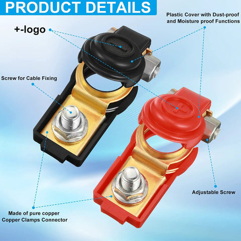8 Piece Car Battery Terminal Clamps Set With Positive And Negative Cable Connectors Top Post With Plastic Covers For Cars Trucks And Vans Copper Construction Zinc Plated Durable Battery Cable Terminals, red and black