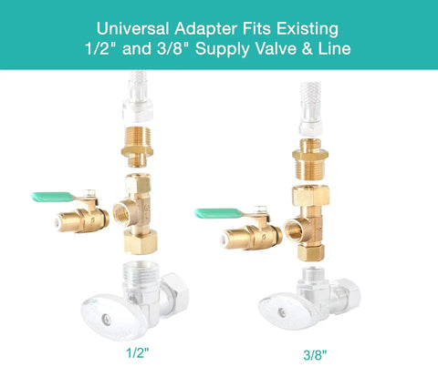Close-up of Ice Maker Water Line Kit With 25 Foot Tubing, Solid Brass Stop Tee And Valve, One Quarter Inch Fittings, DIY Friendly