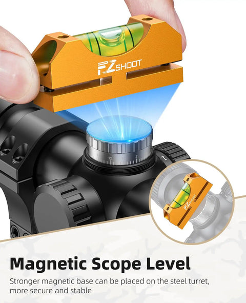 Scope Leveling Kit With High Precision Bubble Level And Universal Magnetic Level for Riflescopes on turret, gold finish.