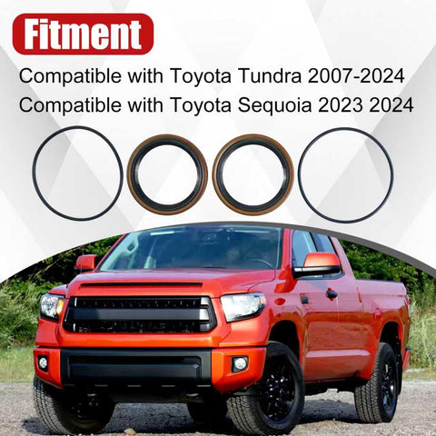 Rear Hub Bearing Seal And O Ring Kit For Toyota Tundra 2007 Through 2024 And Sequoia 2023 Through 2024 shown with red Toyota truck