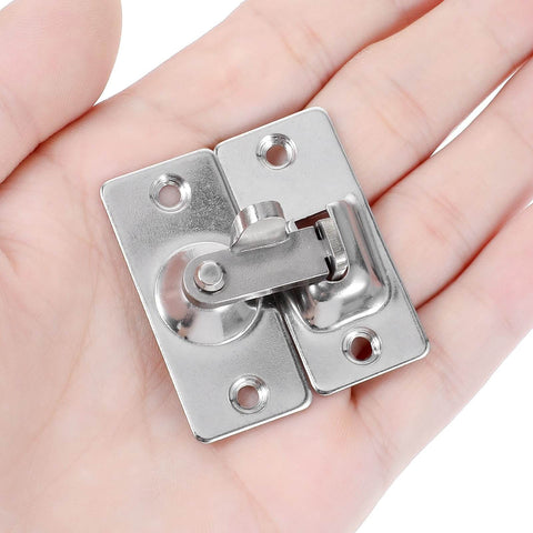 Heavy Duty Mini Sliding Barn Door Latch Lock With 90 Degree Alloy Lock for pocket door and security screen doors, shown in hand