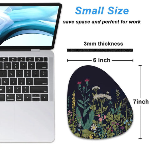 Small Mouse Pad 6 x 7 Inch Irregular Mini Pad With Non Slip Rubber Base Waterproof Compact Mouse Mat For Laptop, Midnight Flowers