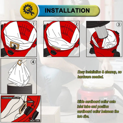 Installation guide for Six Pack Vacuum Bags Replacement For 16 To 20 Gallon Shop Vacuums Heavy Duty Dust Bags That Fit Craftsman Vacs