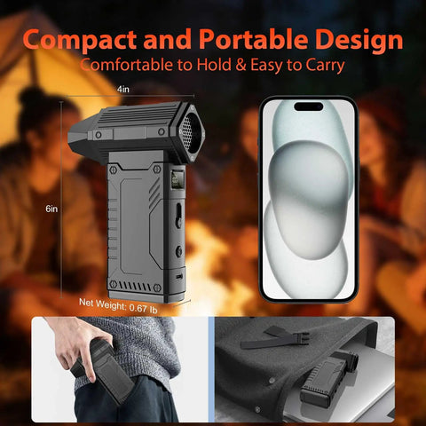 High Power 200000 RPM Electric Air Duster With LED Display And 8 Speed Settings next to smartphone and in pocket