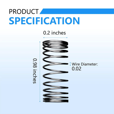 Five-pack stainless steel compression springs; 0.2 in outer diameter, 0.02 in wire diameter, 25 mm length