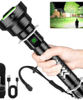 Hand holding 99,000 Lumen Rechargeable Flashlight 2 Pack With 7 Modes LED IPX7 Waterproof Beast Bright Long Range Beam Up To 3280 Feet