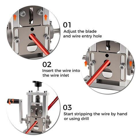 Steps to use the Drill Powered Wire Stripping Machine For Copper Cables 0.06 To 1 Inch Easy To Use Wire Peeler Tool