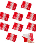 Clear Acrylic Tiny Hinges 10 Pack Self Adhesive 33 x 25 Millimeters, 275 Degree Rotation for Crafts, shown with red adhesive backing.