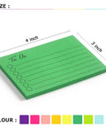 Green lined self-stick memo note from Colorful 3x4 Inch Lined Sticky Notes Pack With Nine Pads And Fifty Sheets Each