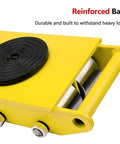 Close-up of Heavy Duty Machinery Moving Skates With 17600 Lb Load Rating featuring reinforced yellow base and rubber grip.