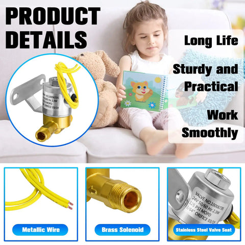 4040 Humidifier Solenoid Valve Replacement for whole house humidifiers, metallic wiring and brass solenoid detail