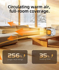 Two Speed Portable Space Heater With Adjustable Settings, 800W Desk Heater For Indoor Use on a table in a cozy living room