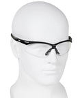 All Day Comfort Hassle Free Safety Glasses With Clear Lenses, UV Protection, Scratch Resistant Finish, Black Frame on mannequin