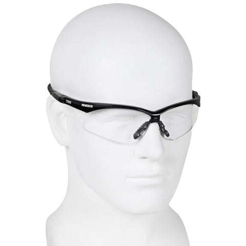 All Day Comfort Hassle Free Safety Glasses With Clear Lenses, UV Protection, Scratch Resistant Finish, Black Frame on mannequin
