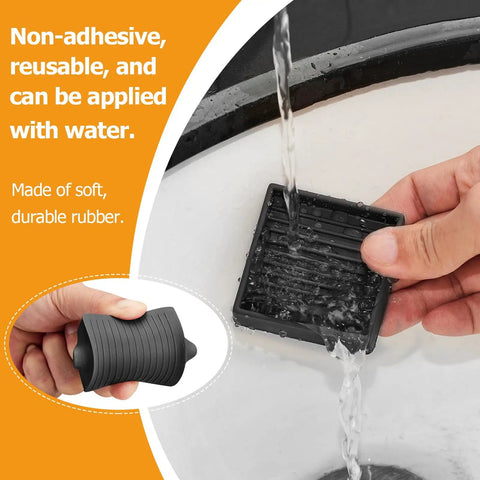 Non Slip Rubber Furniture Pads 8 Pack Black Square, water applied rubber pad being used for tight grip on furniture leg.