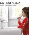 Child using Dope Brushed Nickel One Hole Bathroom Faucet Built From Solid Brass With Pop Up Drain Stopper And Flexible Water Supply Hoses CEC And cUPC Certified Lead Free Vanity Faucet For Bathroom Sink