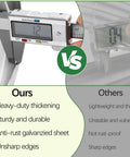 Comparison chart showing heavy-duty galvanized garden bed kit vs non-galvanized alternative, highlighting durability and rust resistance.
