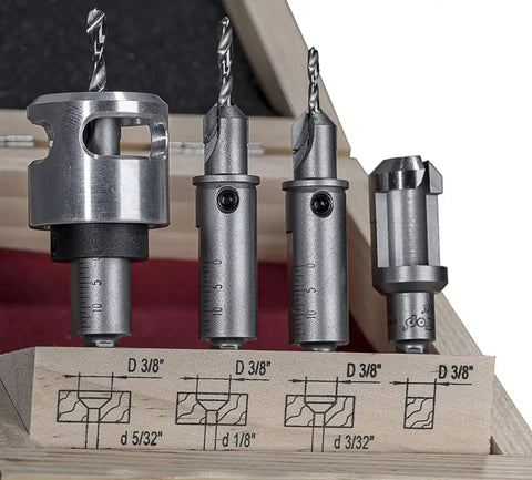 4 Piece Carbide Tipped Countersink Bit Set With 82 Degree Angle And Depth Stop, DIY Friendly Heavy Duty Hex Shank 1/4 Inch Quick Change, 3/8 Inch Countersink Cutter For Wood Plastic Aluminum Nonferrous Metals
