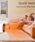 Indoor Space Heater With Dual 1200W And 800W Modes Portable Desk Heater warming family in living room, showcasing quick heat