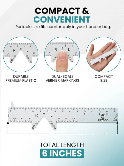 PD Ruler For Eyeglasses Pupillary Distance Tool Handy Lightweight Optical Gauge For Accurate Frame Fit Pro Grade Left And Right Eye PD DIY Eyewear Fitting Lens Centering Made Simple, 6-inch plastic ruler