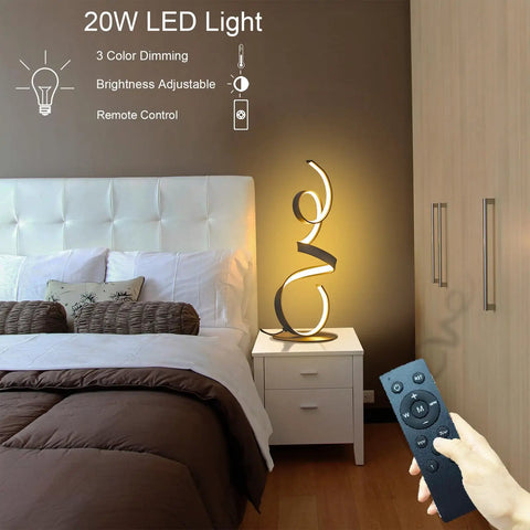 20W Remote Control Dimmable LED Art Table Lamp With Three Color Temperature Modes And Touch Switch in bedroom setting