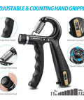 Adjustable Counting Grip Strengthener Kit 5 Pack with adjustable resistance, spring, and counter display, black for athletes
