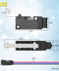 Size diagram of Waterproof Micro Limit Switch With Long Roller Lever SPDT 3 Pin Pre Wired 10A 125 250V 2 Pack Removable Lever Design.